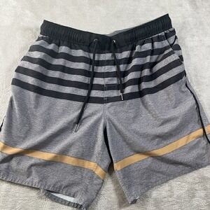 Vuori Cruise Board‎ Shorts Men's Large Black Gray Striped Swim Trunks